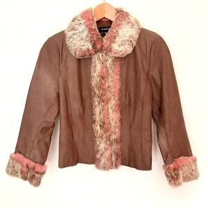 bebe Fur Trim Leather Jacket